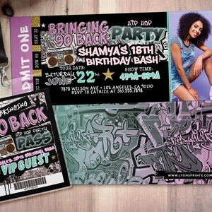 Hip hop birthday invitation, ticket invitation, Hip Hop party, throwback party, 90s invitation,, Graffiti invitation
