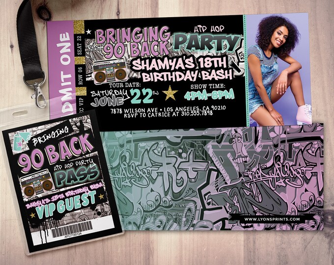 Hip hop birthday invitation, ticket invitation, Hip Hop party, throwback party, 90s invitation,, Graffiti invitation