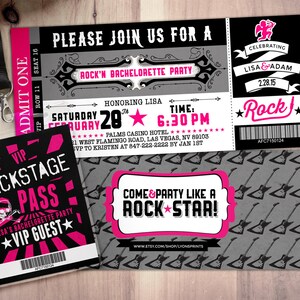 Bachelorette Party Invite/Bachelor Party invitation, ticket bridal shower invitation, rockstar bachelor, save the date, wedding invitation