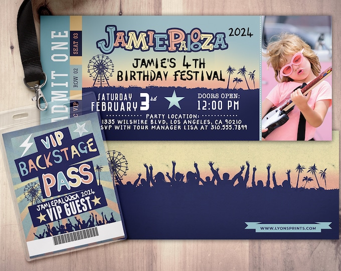 Rock Star invitation, Concert ticket birthday invitation, girl birthday invitation,  pop star birthday invitation, music birthday invitation