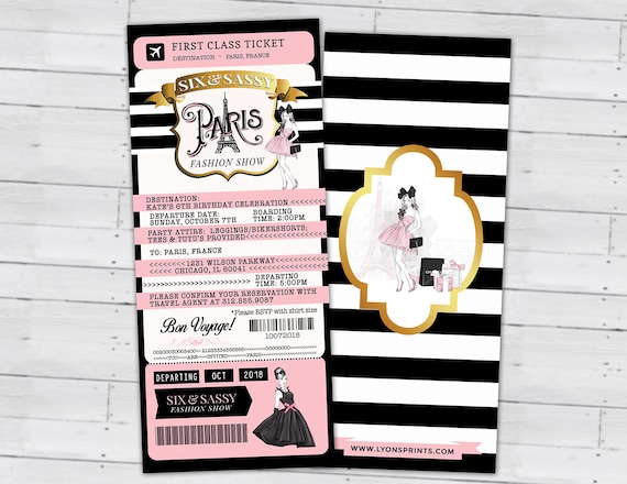 PASSPORT and TICKET, Sweet 16, Quinceanera invitation Girl birthday party, fashion show birthday invitation- Paris, Digital files only Il_570xn
