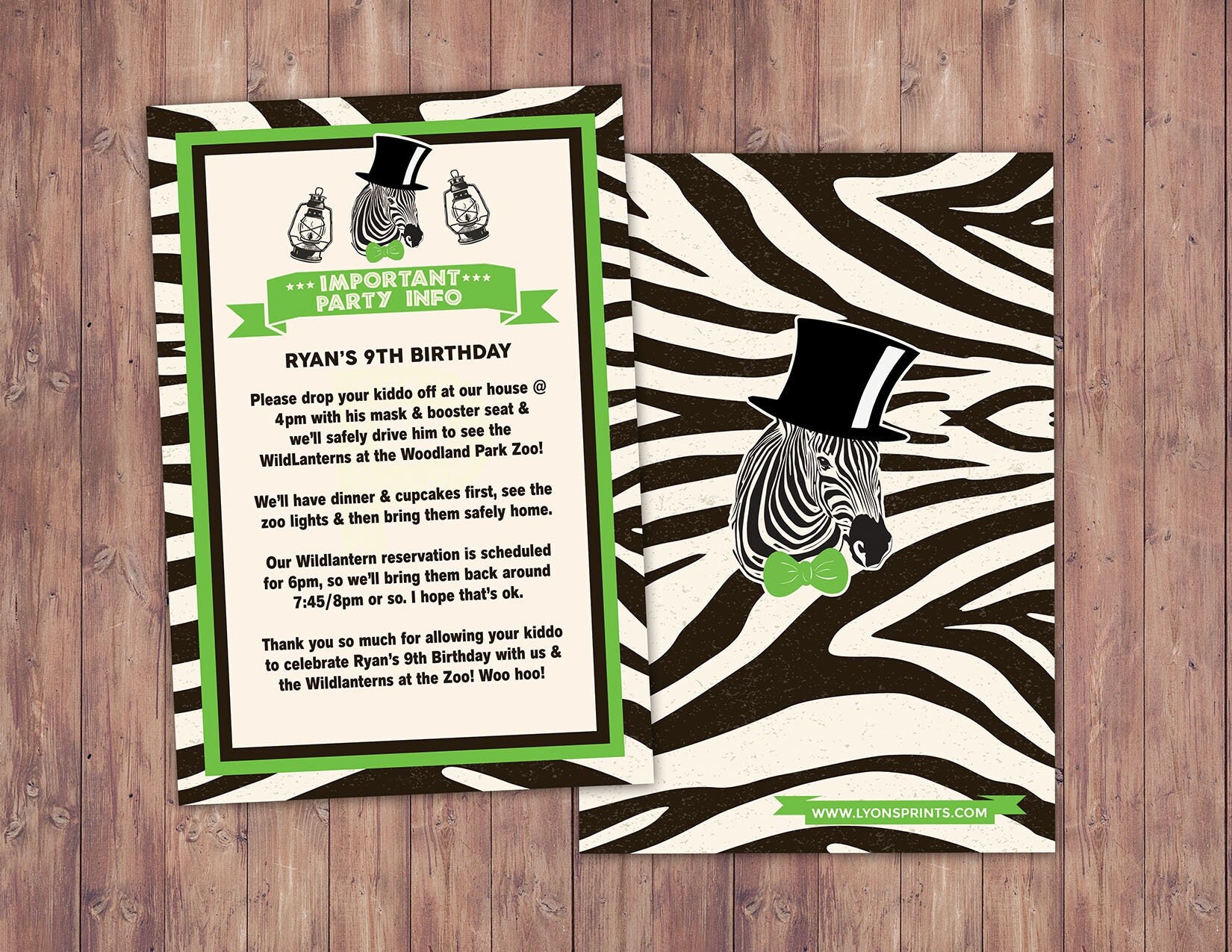 ZOO Birthday Note Card Baby Shower Party Favor Animal Print 