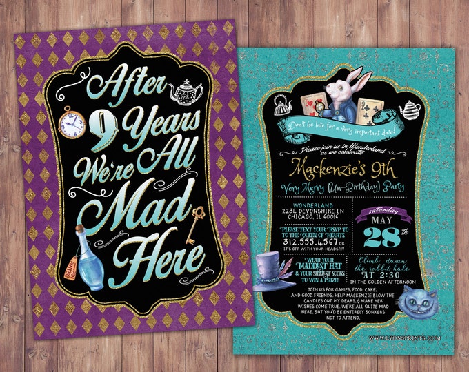 Tea Party,  Wonderland Invitation, Birthday Invitation, through the looking glass, wonderland, baby shower