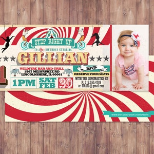 Birthday circus ticket-carnival ticket invitation vintage circus, retro, ticket invitation, carnival, circus birthday invitation, first SAMPLE PHOTO 4