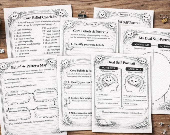 CBT Worksheets, Thought Challenging Exercises, Mental Health Workbook (Digital Download)