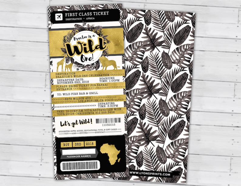 Watercolors Elephant Passport invitation Jungle Invitation Safari invitation Jungle invite Wild One Lion Wild thing Safari Invite