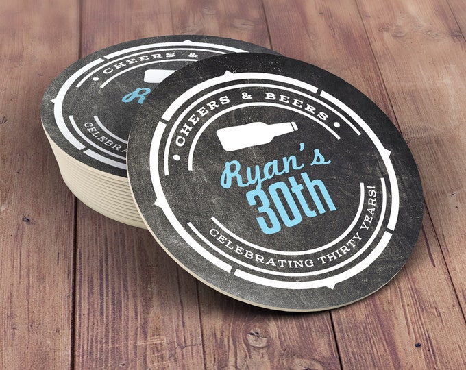 Digital coaster file, Cheers and Beers, beer, 21st, 30th, 40th, 50th, 60th, 70th, Surprise Birthday Party, adult birthday, coaster