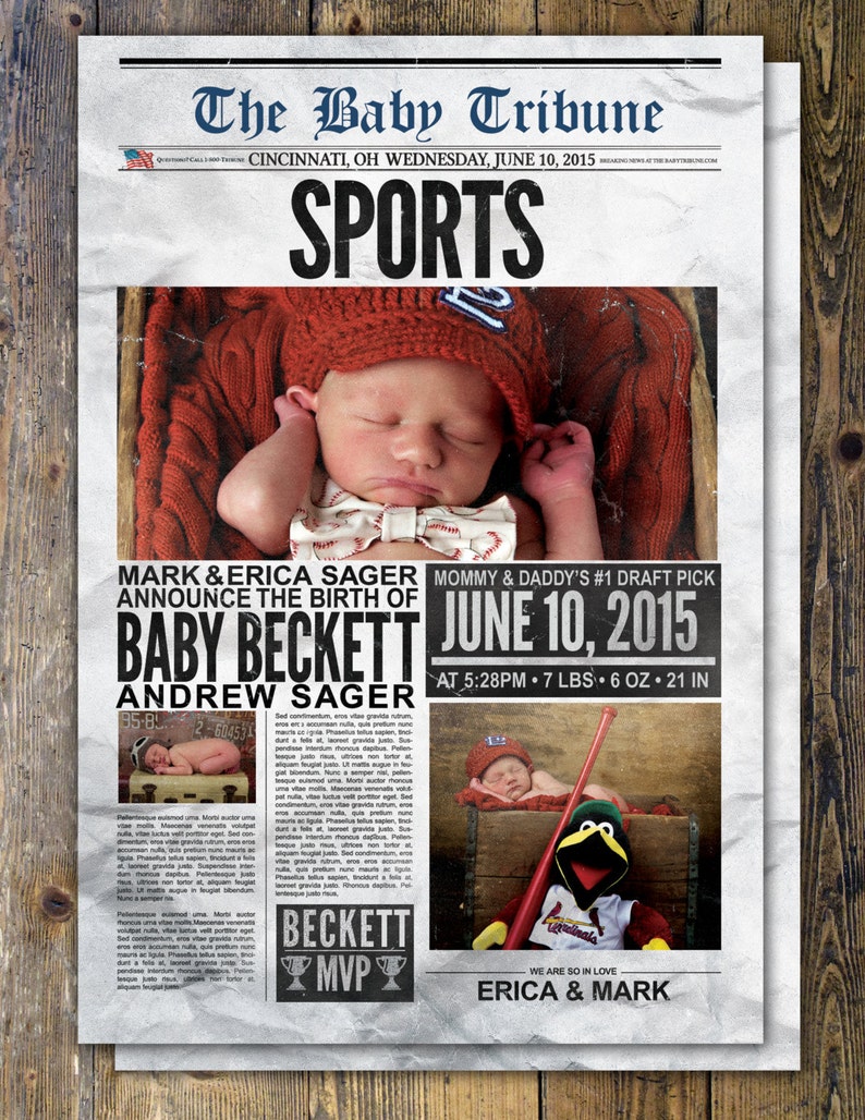 NEWSPAPER Pregnancy Announcement Birth Announcement Baby Etsy