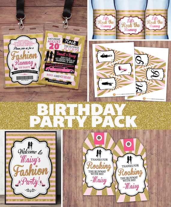 Party Pack, Rock the Runway, ticket birthday party invitation- popstar invitation- rockstar party, fashion birthday, high fashion, runway Il_570xn