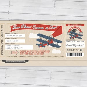 Time Flies, Vintage Airplane Boarding Pass Birthday Invitation Vintage, Airplane, first birthday, ticket invitation, Digital files only image 2