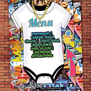 Menu, Fresh Prince, Birthday, Baby Shower, Hip Hop, Swagger, 90s, Graffiti, birthday, DJ, 90s party, HipHop birthday image 4