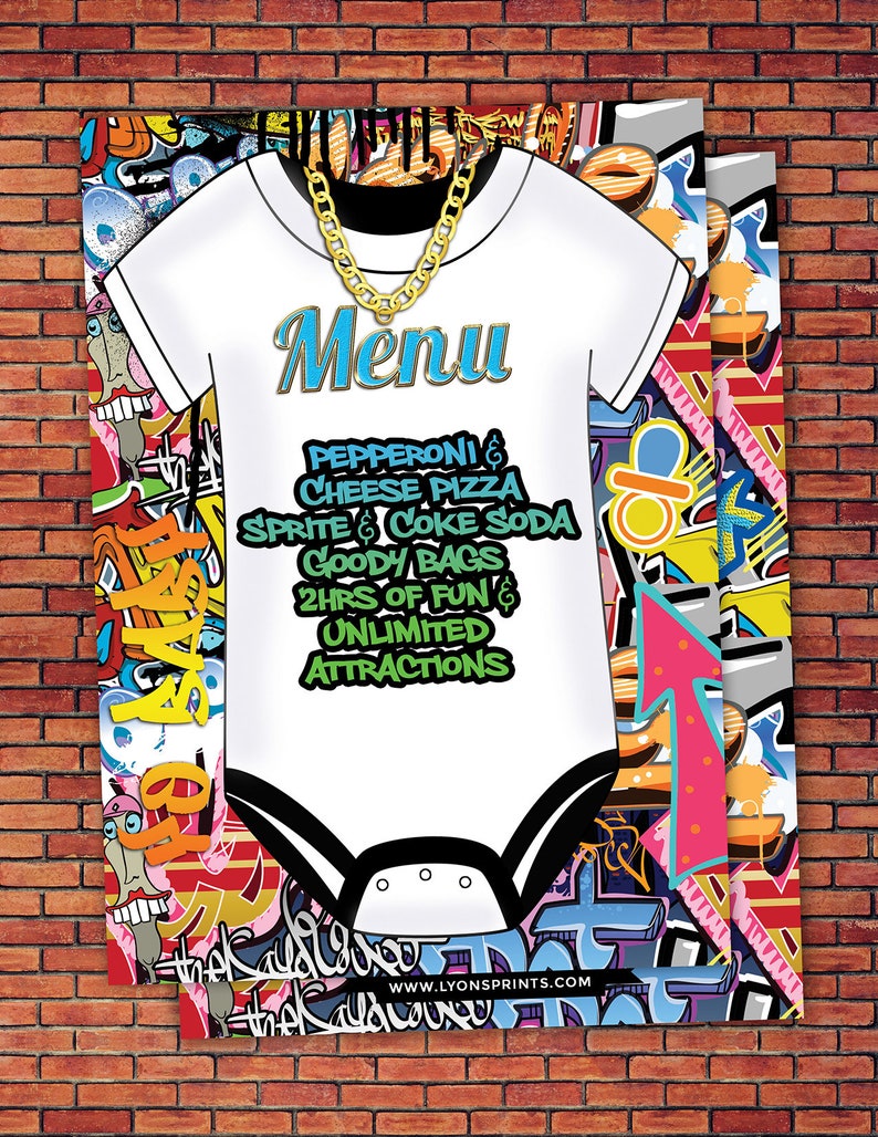 Menu, Fresh Prince, Birthday, Baby Shower, Hip Hop, Swagger, 90s, Graffiti, birthday, DJ, 90s party, HipHop birthday image 4