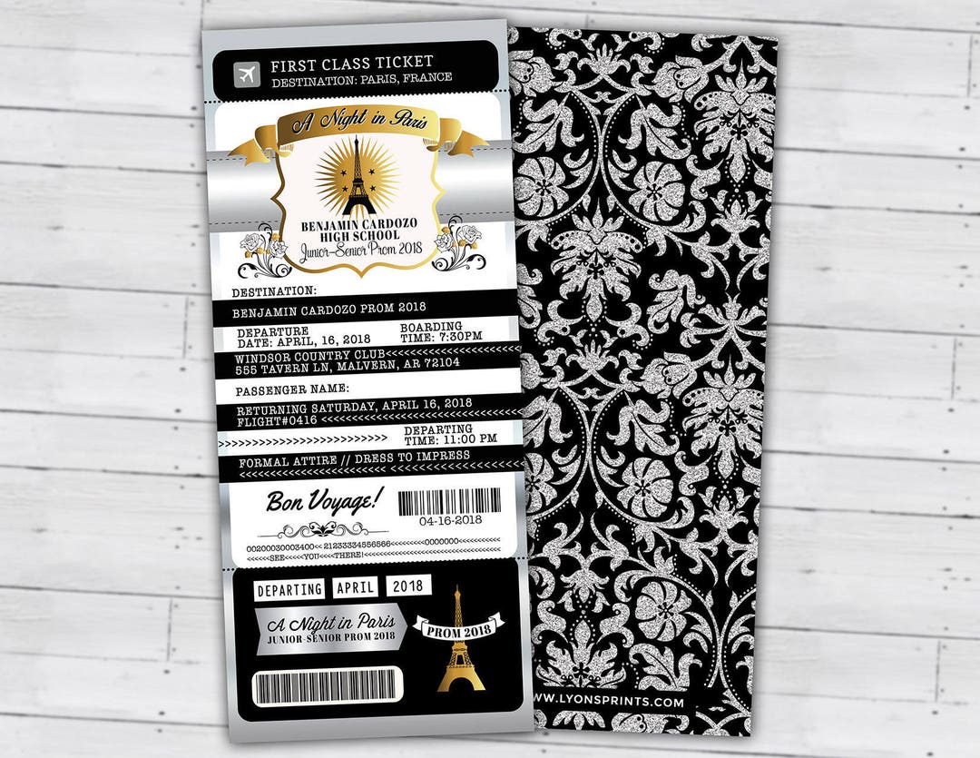 Paris,prom,passport and TICKET Invitation, Birthday Invite, Bridal Shower,  Homecoming, Prom, Passport Invitation, Dance, Digital Files
