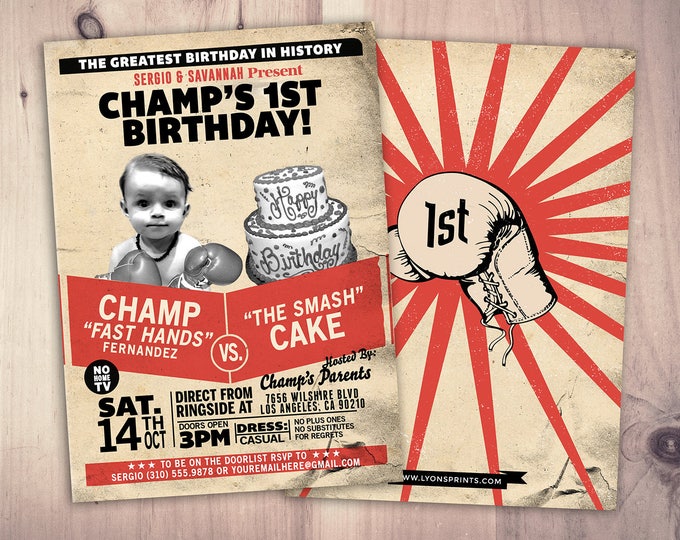 First birthday, Retro, vintage boxing, birthday invitation, boxing, men's birthday, 21st, 30th, 40th, 50th, 60th, boy's birthday,twins, boy