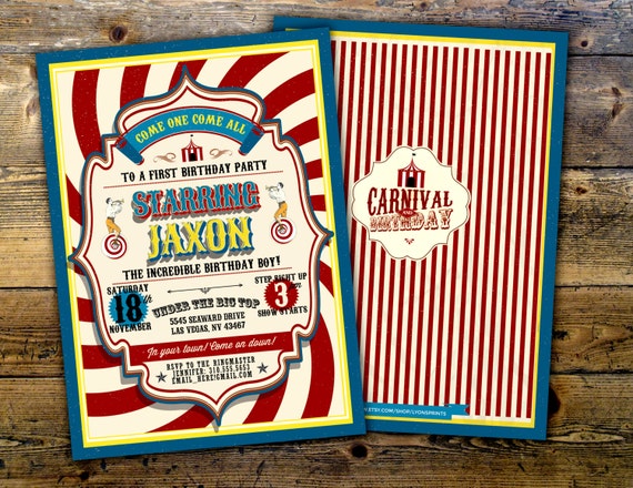 First Birthday- circus ticket-carnival ticket invitation - vintage circus, retro, ticket invitation, carnival, circus birthday invitation Il_570xn