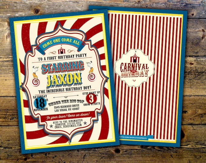 First Birthday- circus ticket-carnival ticket invitation - vintage circus, retro, ticket invitation, carnival, circus birthday invitation