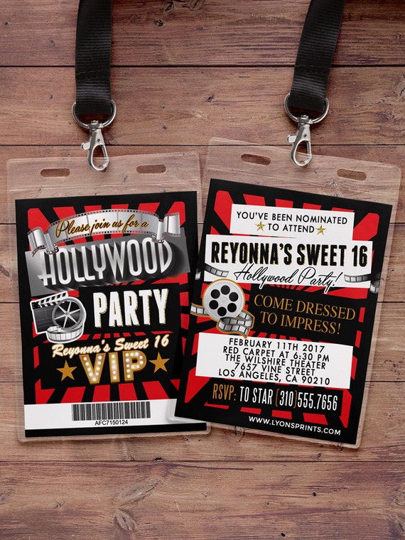 VIP Pass Birthday Invitation, Hollywood Birthday Invite, Red Carpet Sweet 16 Invitation, Hollywood Party Il_570xn