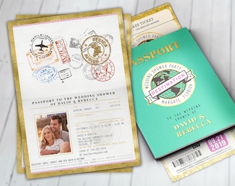 Wedding passport,  destination  passport, destination wedding, nautical wedding, customized passport, travel theme, wedding invitation
