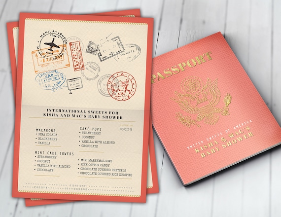 Menu, Itinerary, passport, precious cargo, travel theme, travel party, Graduation, baby shower, birthday, wedding, Digital files only Il_570xn