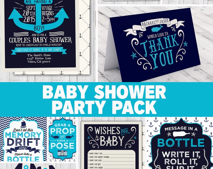 Nautical Baby Shower Invitation - Ahoy It's A Boy - DIY - Coed shower - Personalized invitation- Baby Shower invitation, couples shower