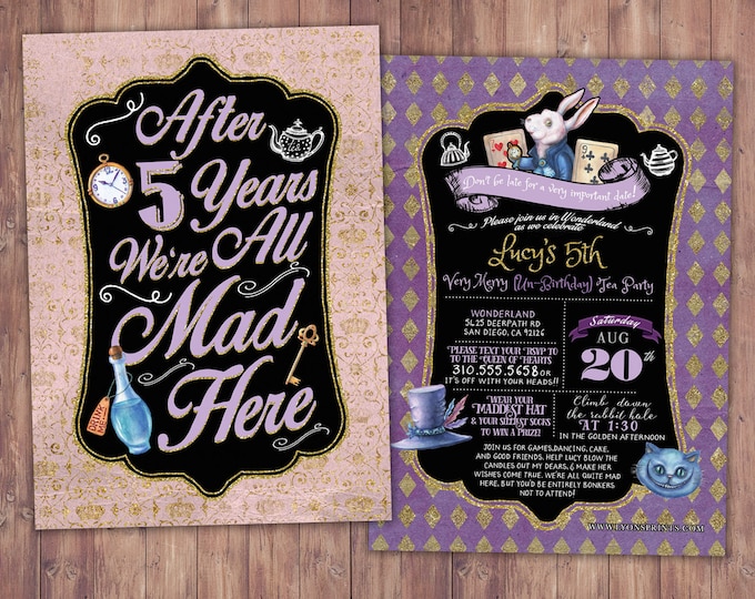 Tea Party, Wonderland Invitation, Birthday Invitation, through the looking glass, wonderland, baby shower