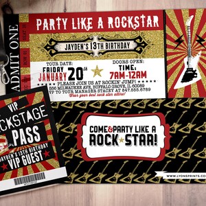 ROCK STAR concert ticket birthday party invitation- Music invitation- photo card, printable, rockstar party, rock star invitation, VIP pass
