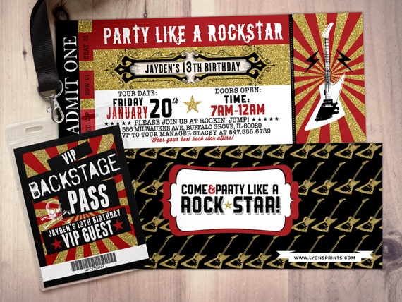 ROCK STAR concert ticket birthday party invitation- Music invitation ...