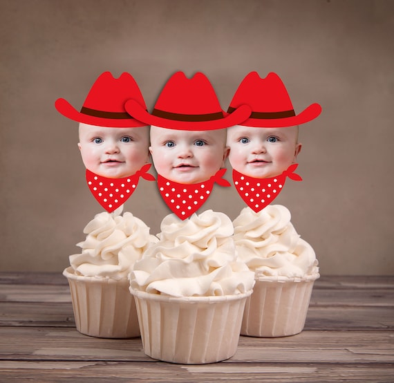 Photo Cupcake Toppers (Birthday Hat Design) Digital File - circus, carnival, under the big top, first birthday, 1st, western, cowboy,indians Il_570xn