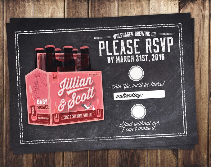 RSVP card, Coed baby shower invitation- Beer baby shower invitation- couples baby shower -  baby is brewing, baby shower, cheers and beers