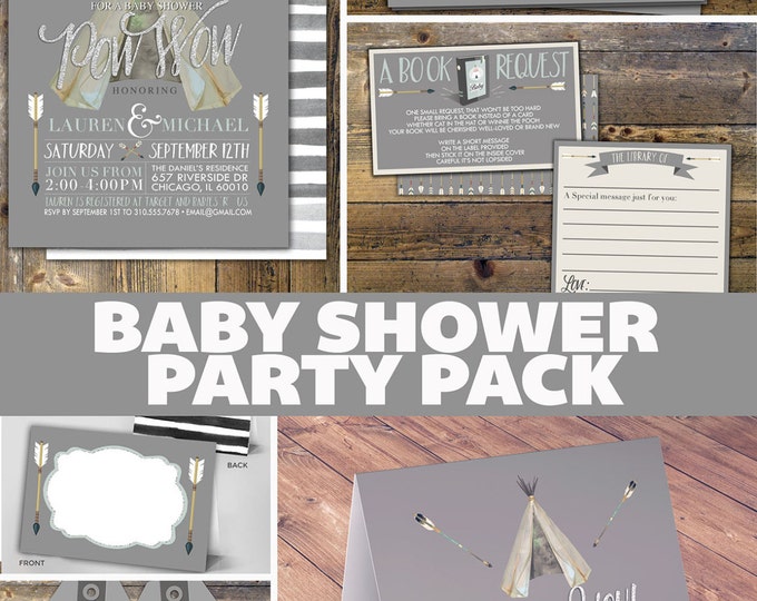 Party Pack,TEEPEE Baby Shower Invitation, Baby shower Invite, aztec, baby shower invite, invitation, arrow, pow wow, BOHO, Tribal
