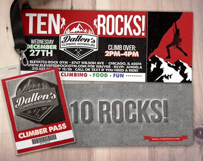 Any Age, Rock Climbing Birthday Invite, 10 rocks, ten rocks, boy birthday, Adventure outdoors, hiking, 9. 10, 11, 12, 13, 14, 8, boy