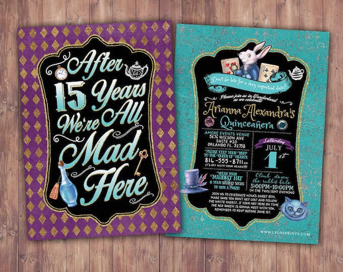 Tea Party,  Wonderland Invitation, Birthday Invitation, through the looking glass, wonderland, baby shower