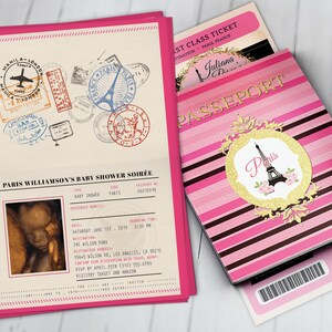 PASSPORT und TICKET Baby-Dusche-Einladung, Baby-Mädchen-Hochzeits-Dusche-Einladung- Paris, Eiffelturm, erster Geburtstag,nur digitale Dateien