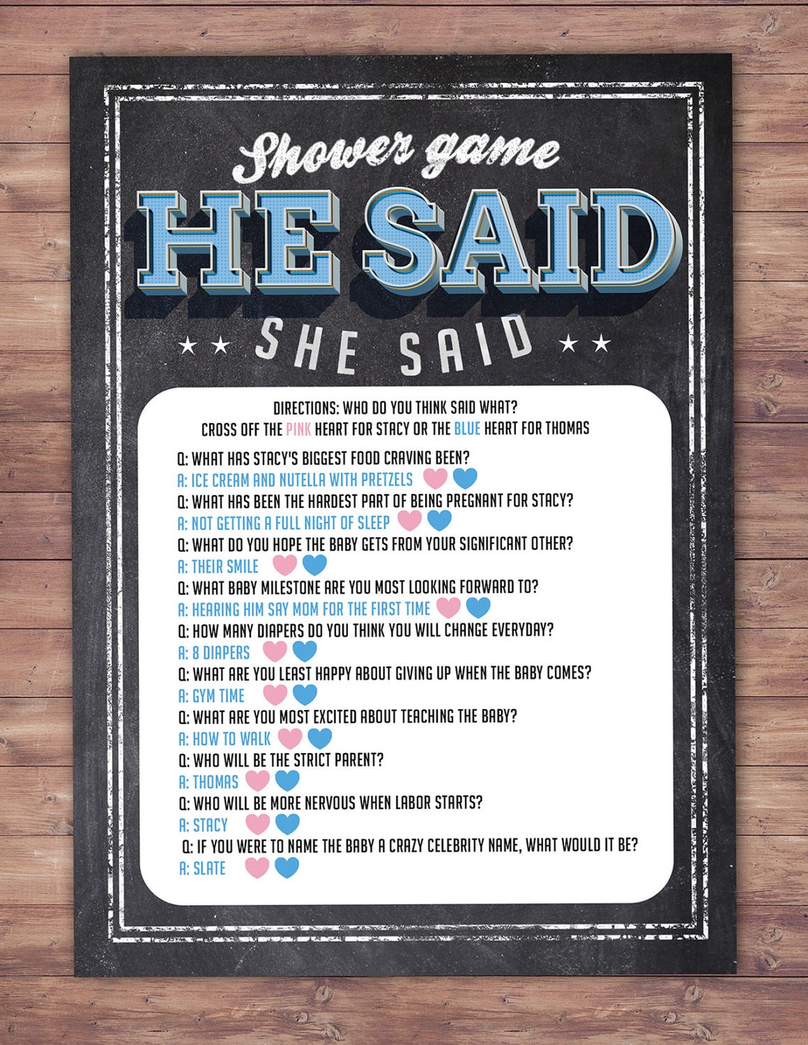 He Said She Said Baby Shower Game Baby Is Brewing Coed Baby Etsy