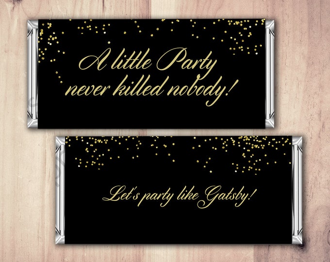 Great Gatsby Birthday Candy Bar Wrapper,  chocolate wrapper- 40th, 21st, 30th, 50th, 60th, 70th, 1st, Gift, Roaring 20's, Digital files