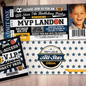 Vintage, All-Star Invitation // Little Slugger Birthday // BIRTHDAY invitation, boy birthday, sports birthday, ticket invitation image 1