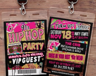 Hip Hop, Swagger, VIP PASS, backstage pass, Vip invitation, birthday invitation, pop star, lanyard, Graffiti, birthday, DJ, 90's party