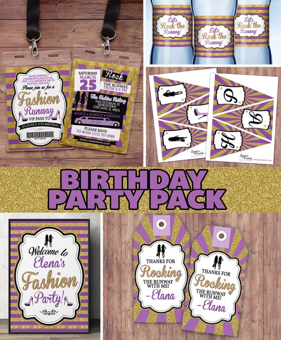 Party Pack, Rock the Runway, ticket birthday party invitation- popstar invitation- rockstar party, fashion birthday, high fashion, runway Il_570xn