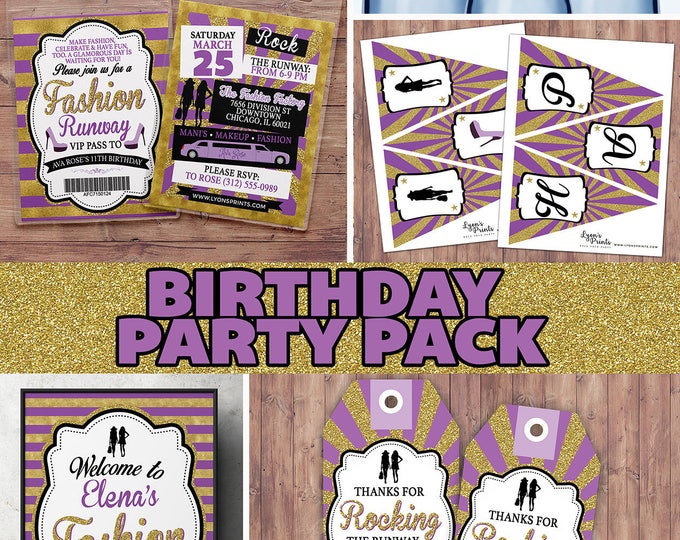 Party Pack, Rock the Runway, ticket birthday party invitation- popstar invitation-  rockstar party, fashion birthday, high fashion, runway