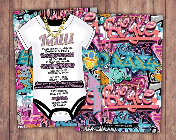 Prince, Baby Shower, Throwback shower, Hip Hop, 90s, Push it shower, Graffiti invite, Fresh, 90s party, hip hop theme, digital invite