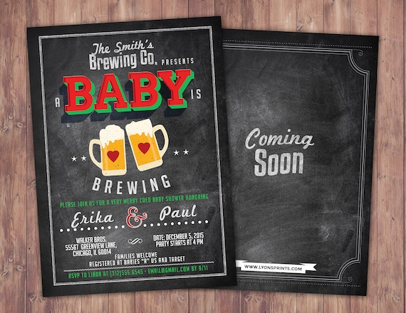 Baby is brewing, Coed baby shower invitation- Beer baby shower invitation- couples baby shower - holiday shower, Christmas, holiday baby Il_570xn