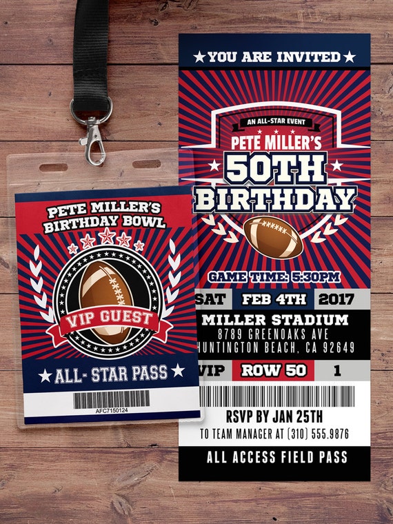 Football Ticket Invitation All Star Birthday VIP Pass