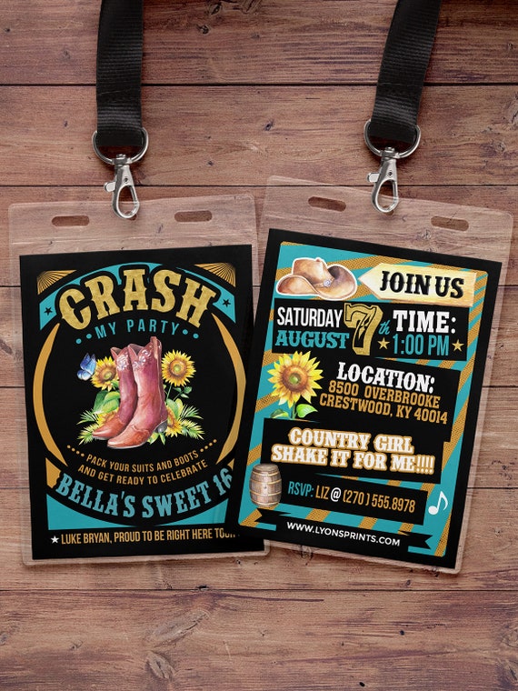 Country music, western, VIP pass, Sweet 16 invite, VIP pass invitation, Birthday invitation, pop star, rockstar birthday, cowgirl boots, Il_570xn