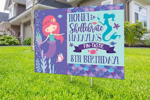 Birthday yard sign design, Digital file only, yard sign, drive-by birthday party, car birthday parade quarantine party, mermaid birthday Il_570xn