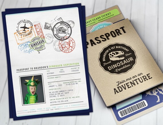 Dinosaur Dig Party Invitation, Dinosaur Birthday Invitation, Boy Birthday Party, Dino Skeleton and Bones - Archaeologist, Fossil, passport Il_570xn