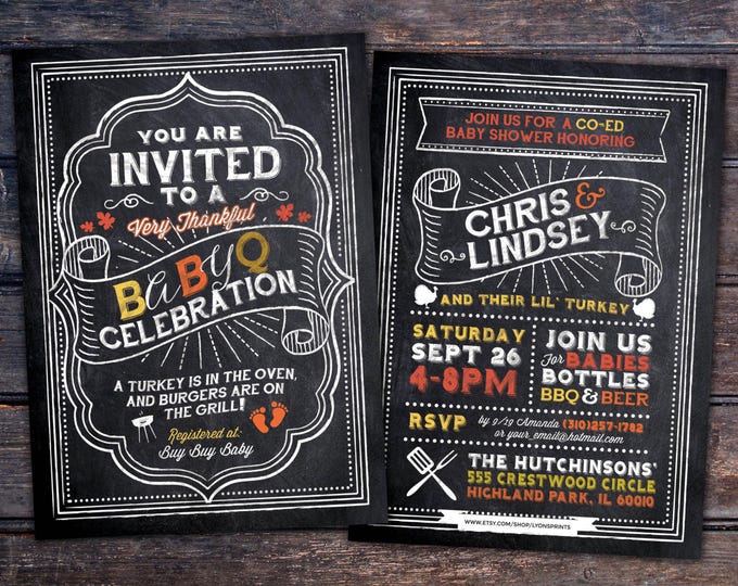 BabyQ chalkboard couples co-ed Baby Shower BBQ invitation - babyq - boy girl gender neutral - baby is brewing, baby boy, Holiday shower,