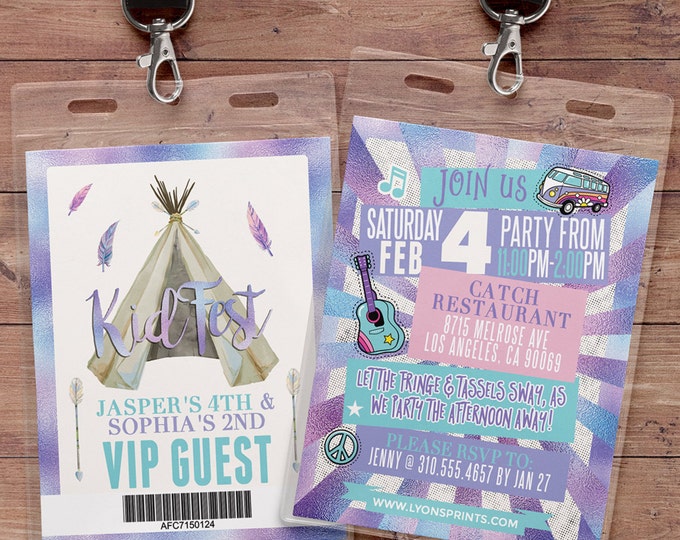 Teepee Birthday Invitation, ticket invitation, pow wow, Tribal, first birthday, 1st birthday, VIP pass, music festival, rock star, pop star