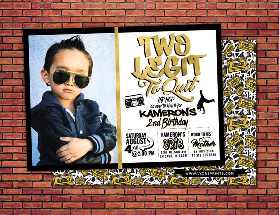 Two Legit To Quit, 2 Legit to Quit Hip Hop Birthday Invitation, 90s Party Invitation, Hop Hop Birthday Party, Printable Invitation Il_570xn