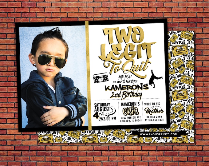 Two Legit To Quit, 2 Legit to Quit Hip Hop Birthday Invitation, 90s Party Invitation, Hop Hop Birthday Party, Printable Invitation