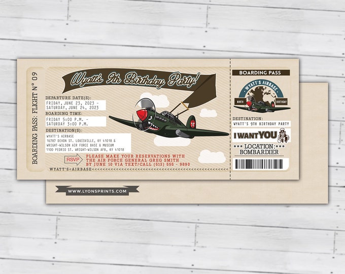 Time Flies, Vintage Airplane Boarding Pass Birthday Invitation- Vintage, Airplane, first birthday, ticket invitation, Digital files only